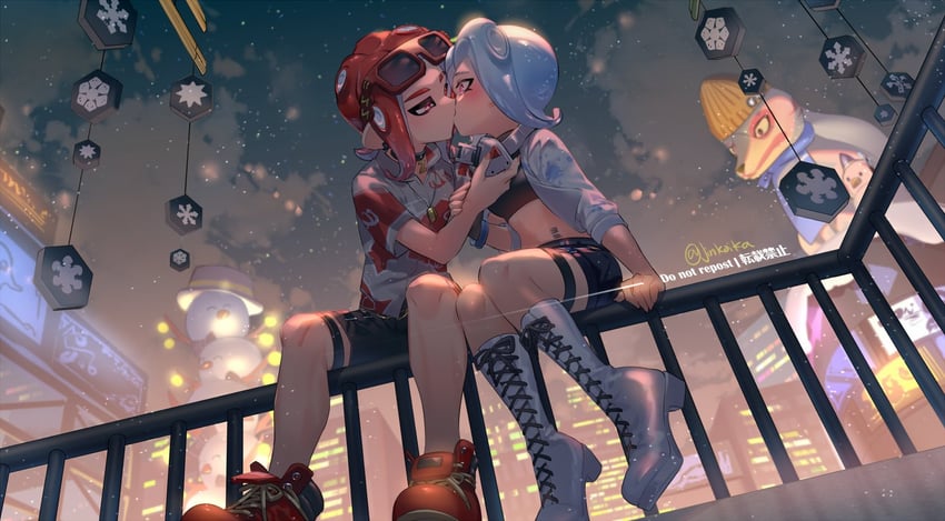 octoling player character, octoling girl, and octoling boy (splatoon) drawn by jinkoika
