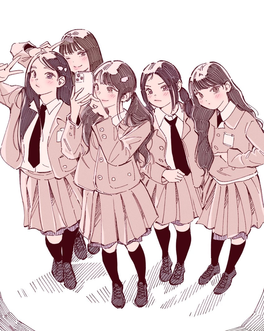 haerin, hanni, minji, hyein, and danielle (newjeans) drawn by polo_tokki
