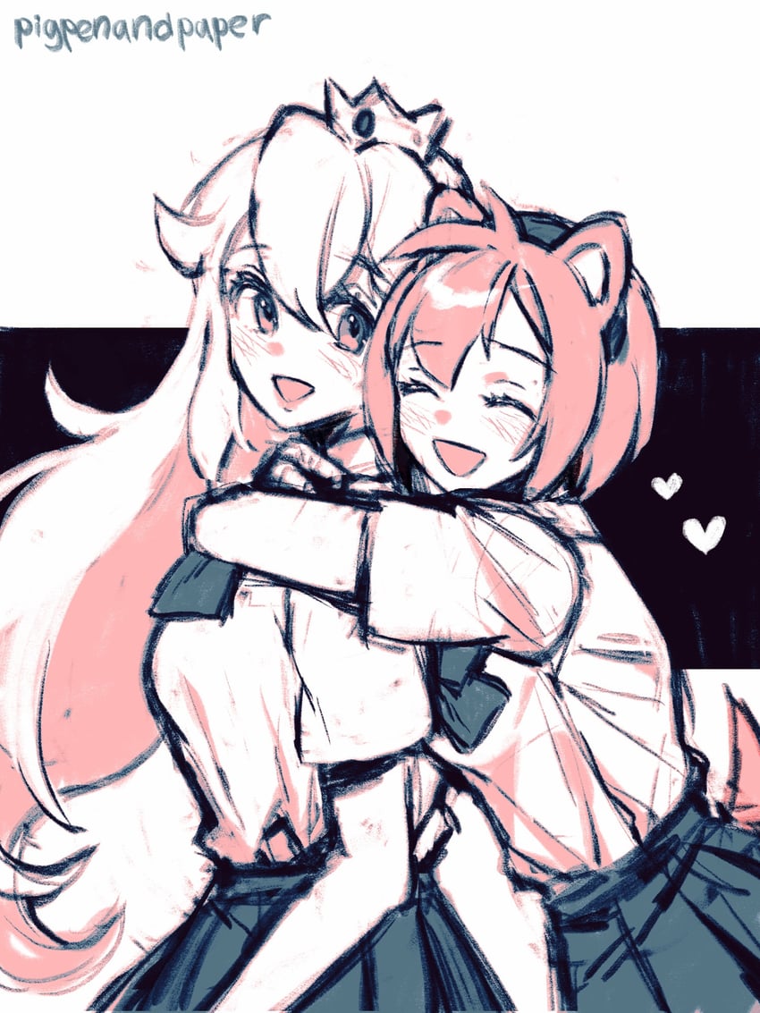 princess peach and amy rose (mario and 1 more) drawn by numbers_(pigpenandpaper)