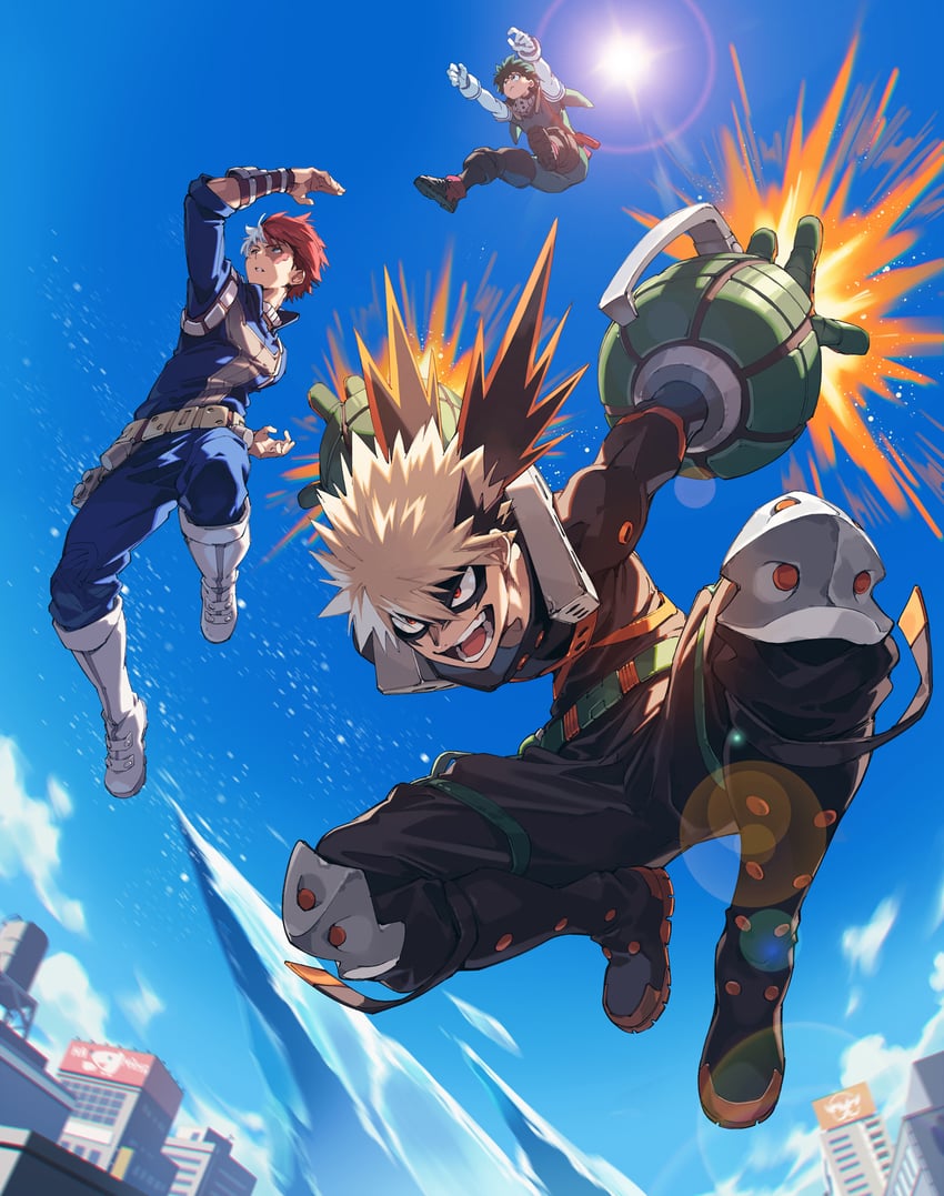 midoriya izuku, bakugou katsuki, todoroki shoto, and nezu (boku no hero academia) drawn by cocodar