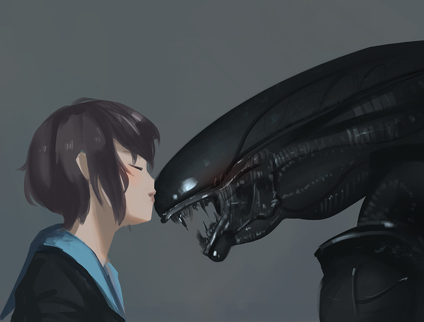 nagato yuki and xenomorph (suzumiya haruhi no yuuutsu and 1 more) drawn by 3four