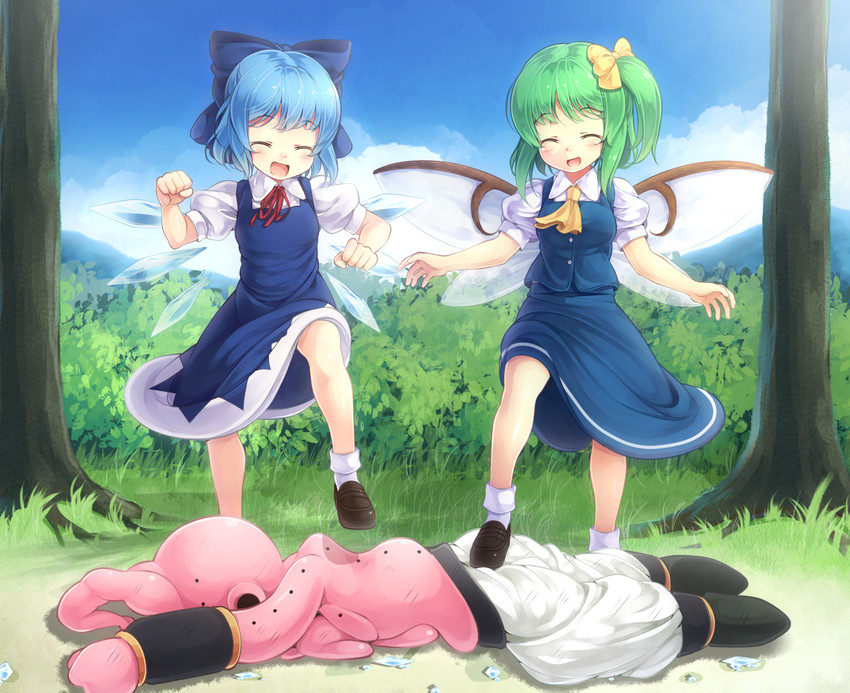 cirno, daiyousei, majin buu, and kid buu (touhou and 2 more) drawn by komimiyako
