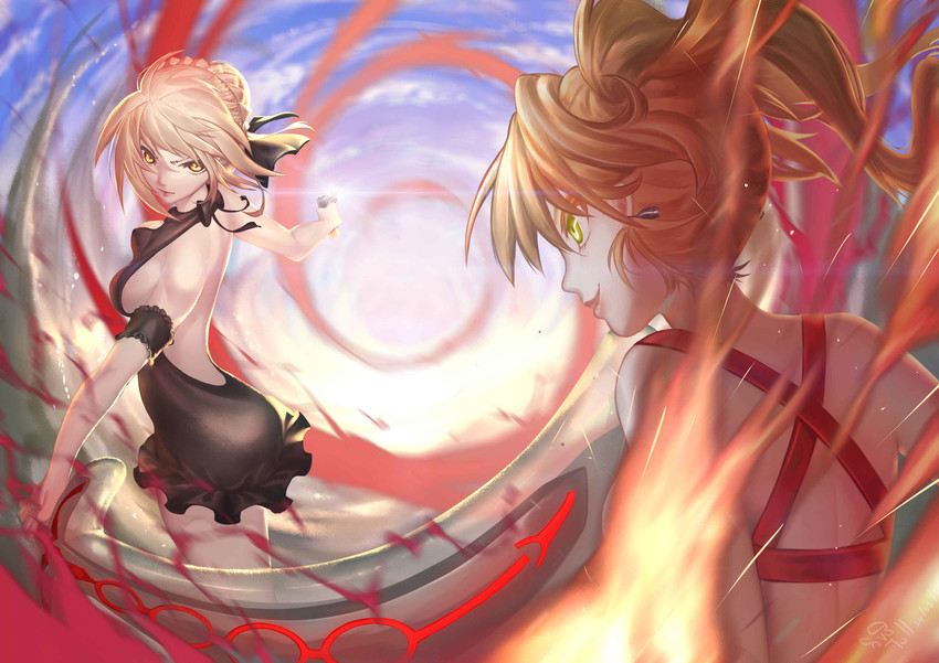 artoria pendragon, nero claudius, and saber alter (fate and 1 more) drawn by tollrin-senpai