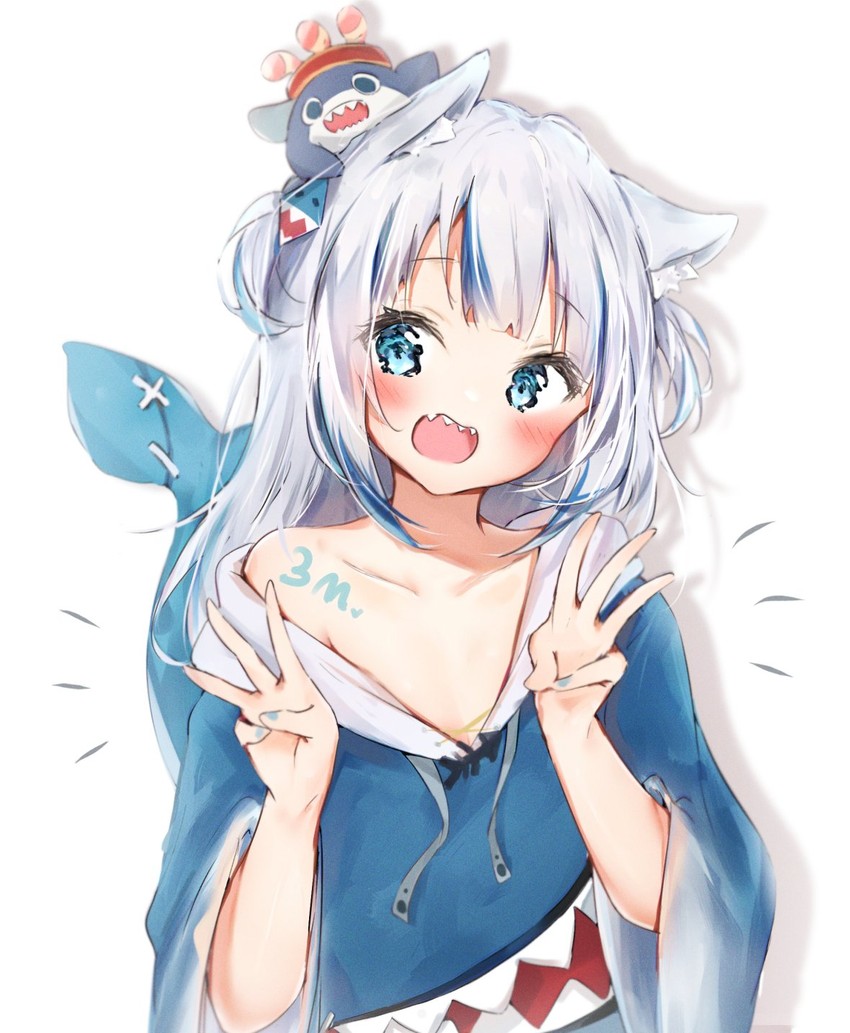 gawr gura and bloop (hololive and 1 more) drawn by seboneko