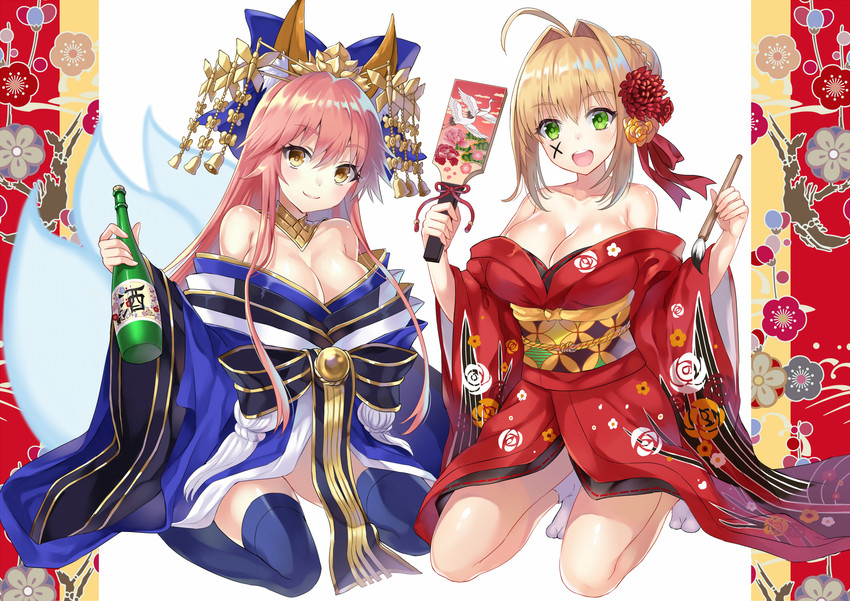 tamamo, nero claudius, and tamamo no mae (fate and 2 more) drawn by harimoji