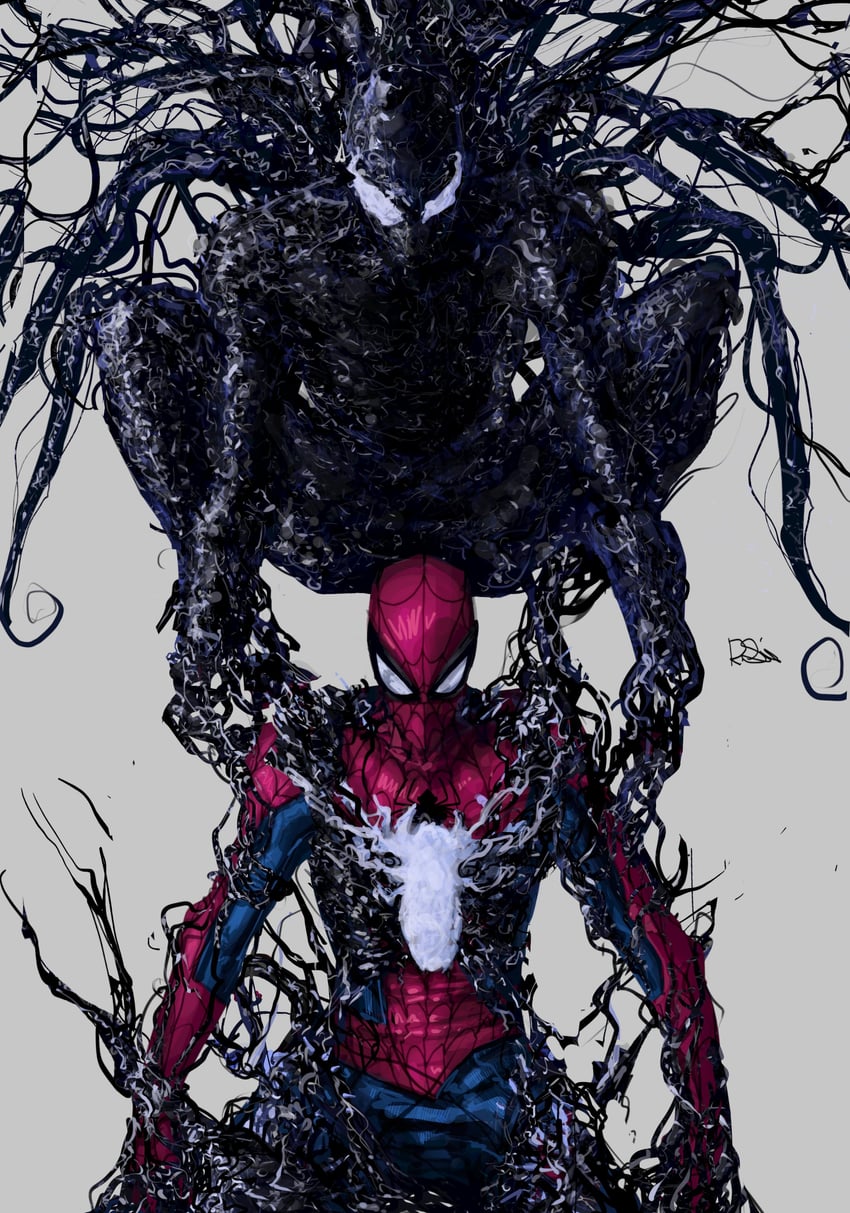 spider-man and venom (marvel and 1 more) drawn by rxzarx