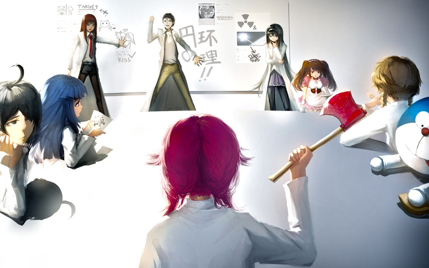 akemi homura, kaname madoka, kyubey, asahina mikuru, furude rika, and 6 more (mahou shoujo madoka magica and 7 more) drawn by blackrabbitsoul