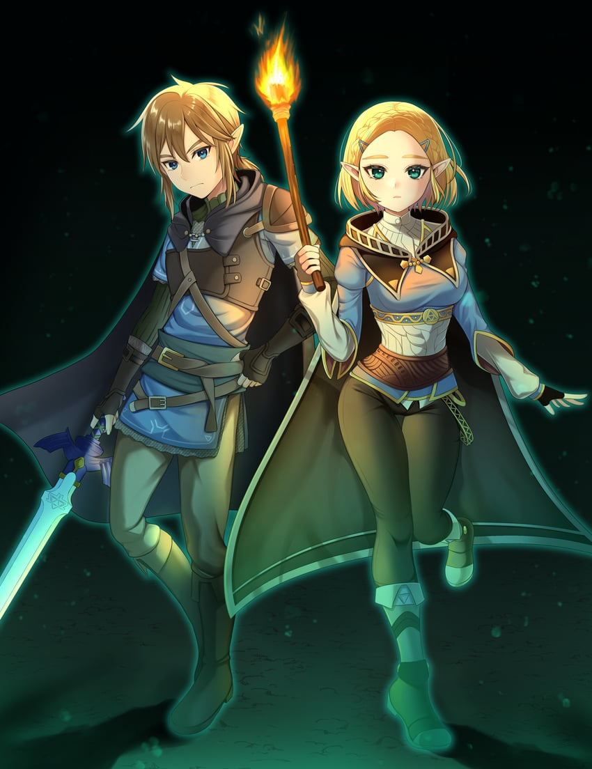 link and princess zelda (the legend of zelda and 1 more) drawn by kurosaki_coco