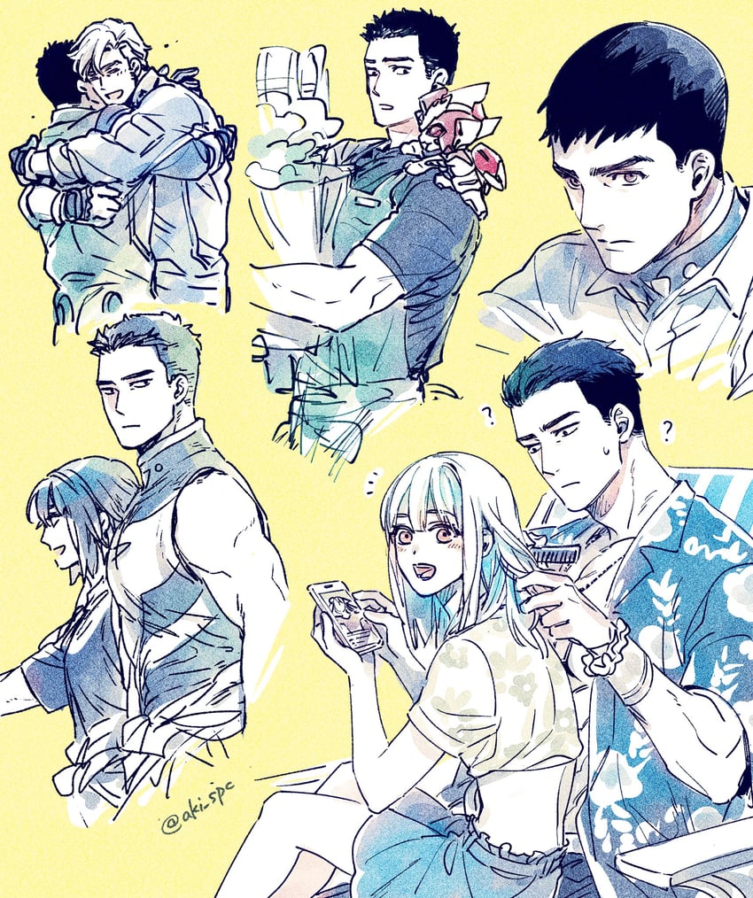 ao isami, lewis smith, bravern, lulu, ryuji satake, and 1 more (yuuki bakuhatsu bang bravern) drawn by aki_(supekutooru)