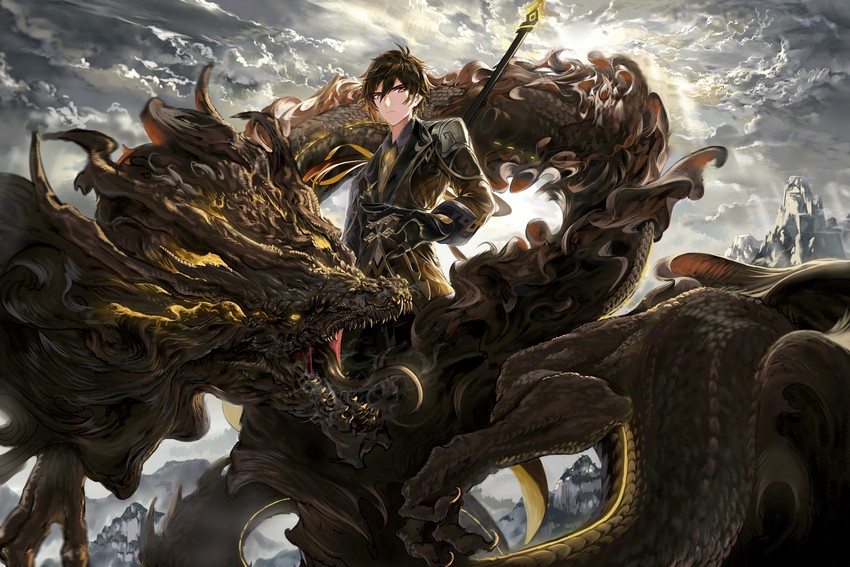 zhongli and rex lapis (genshin impact) drawn by skavenprime