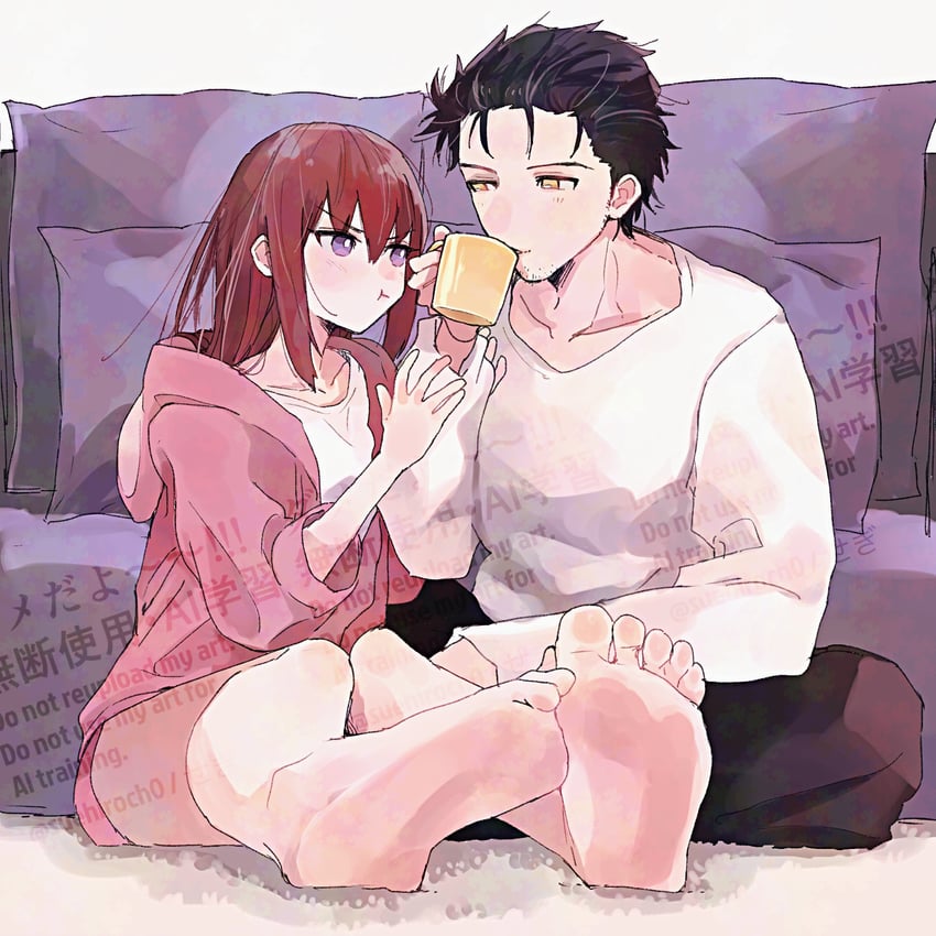 makise kurisu and okabe rintarou (steins;gate) drawn by suehiroch0