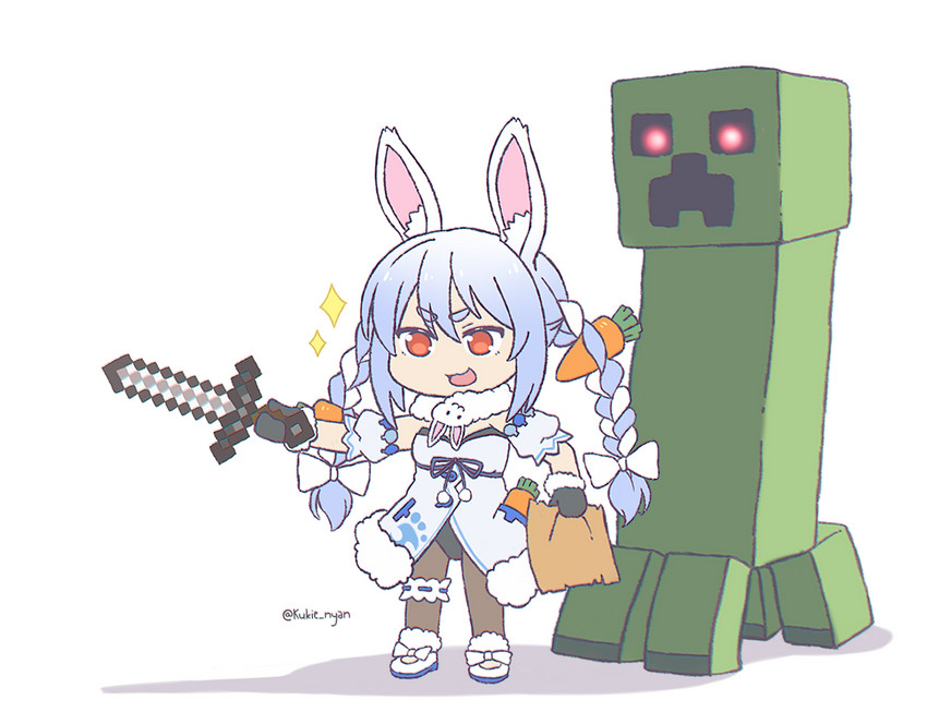 usada pekora and creeper (hololive and 1 more) drawn by kukie-nyan