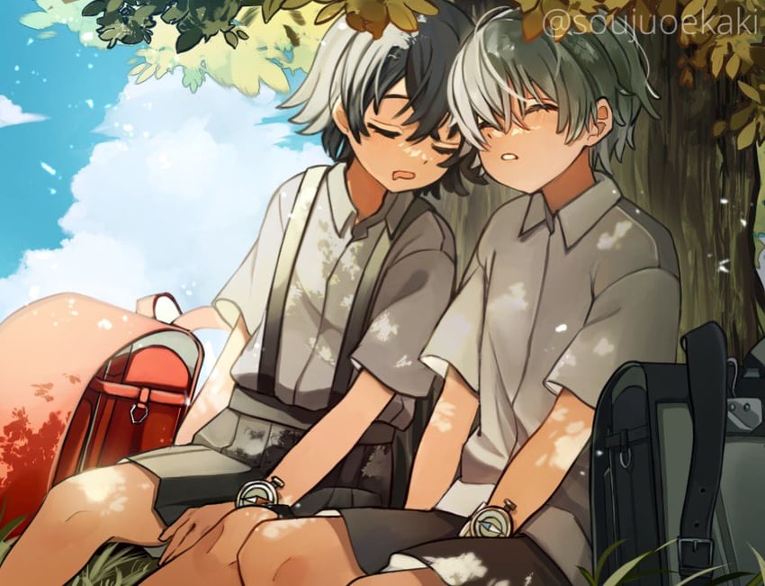 nira-chan and gray-kun (zutto mayonaka de ii no ni and 1 more) drawn by aomiya_souju