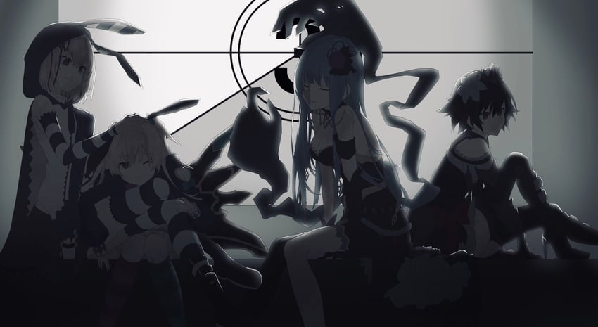 chaos alice, chaos snow white, chaos red riding hood, and chaos cinderella (grimms notes) drawn by iumi_urura
