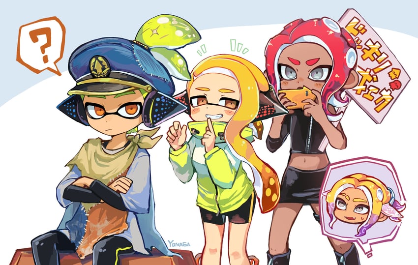 inkling player character, inkling girl, octoling player character, octoling girl, inkling boy, and 5 more (splatoon and 1 more) drawn by yonaga_story