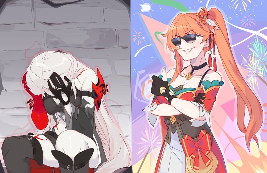 acheron and guinaifen (honkai and 1 more) drawn by unfamousradish