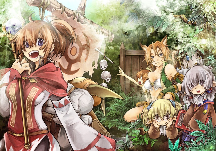 adventurer, white mage, scholar, thief, and goblin (final fantasy and 1 more) drawn by fujiwara_akina