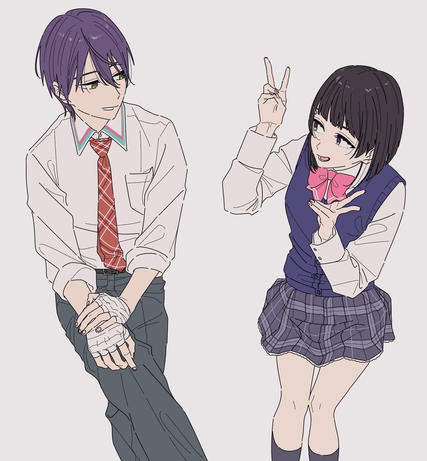 tsukino mito and kenmochi touya (nijisanji) drawn by kamatama_rom