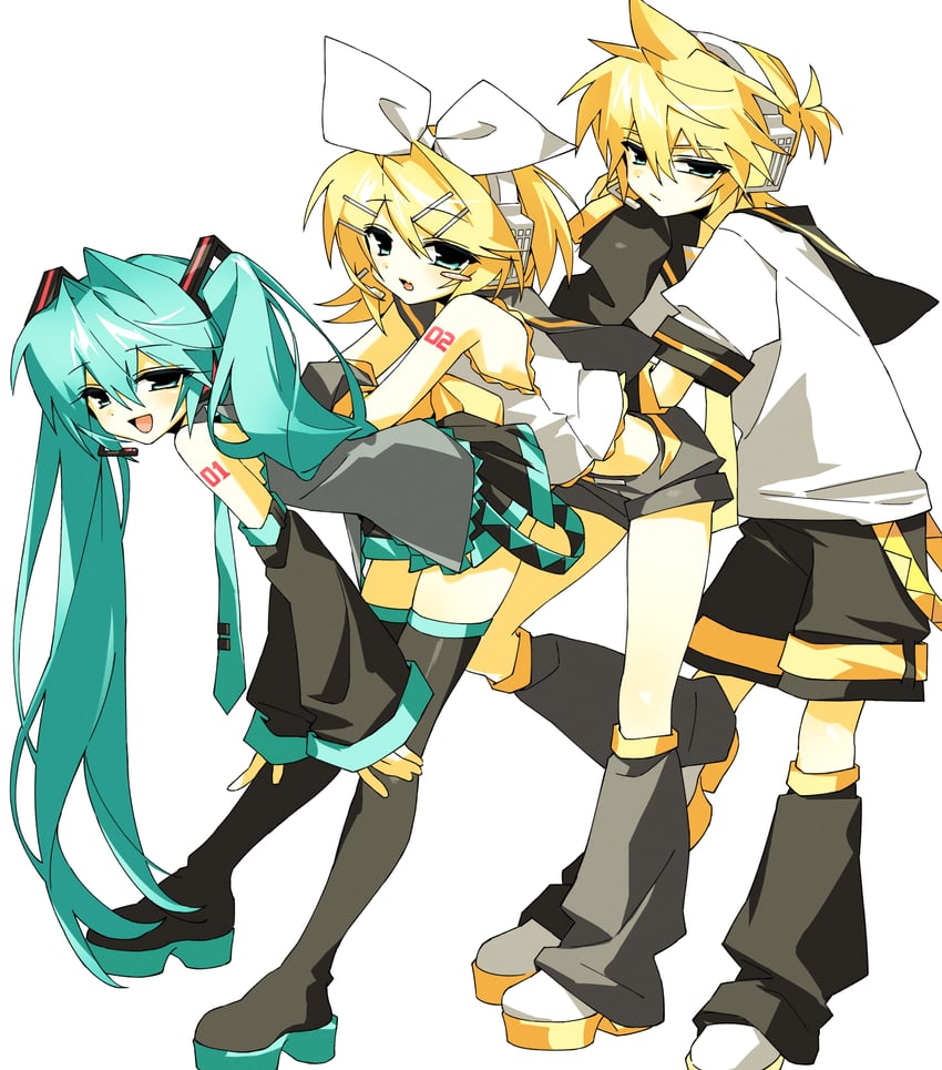 hatsune miku, kagamine rin, and kagamine len (vocaloid) drawn by hynn0x_x