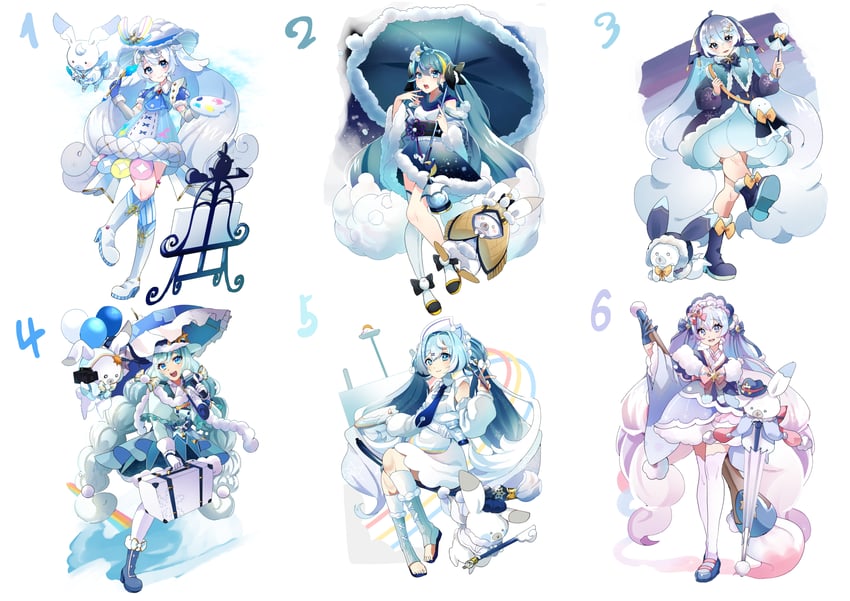 hatsune miku, yuki miku, and rabbit yukine (vocaloid) drawn by kusunokimizuha