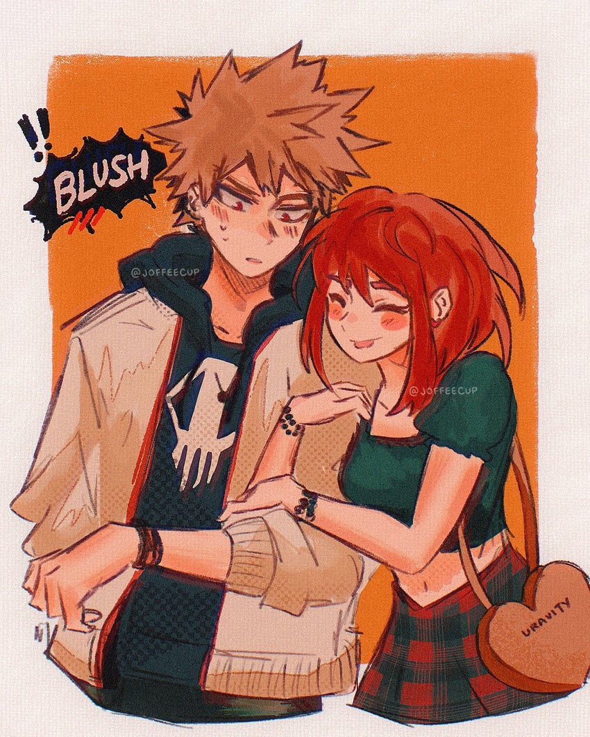 bakugou katsuki and uraraka ochaco (boku no hero academia) drawn by joffeecup
