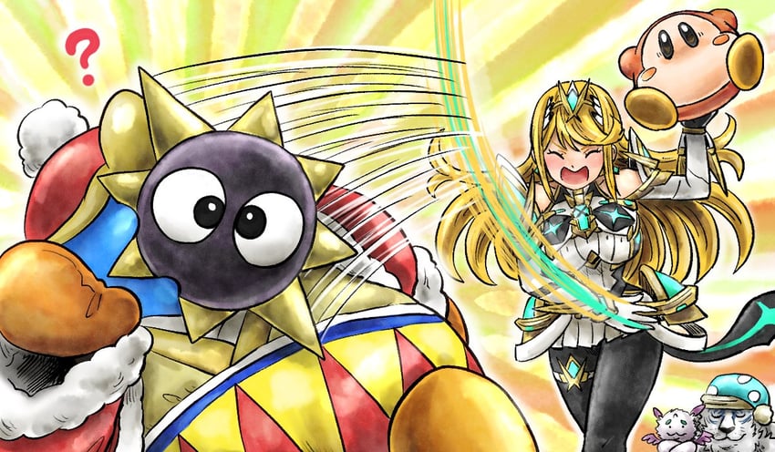 waddle dee, king dedede, mythra, dromarch, gordo, and 1 more (xenoblade chronicles and 3 more) drawn by kicdon