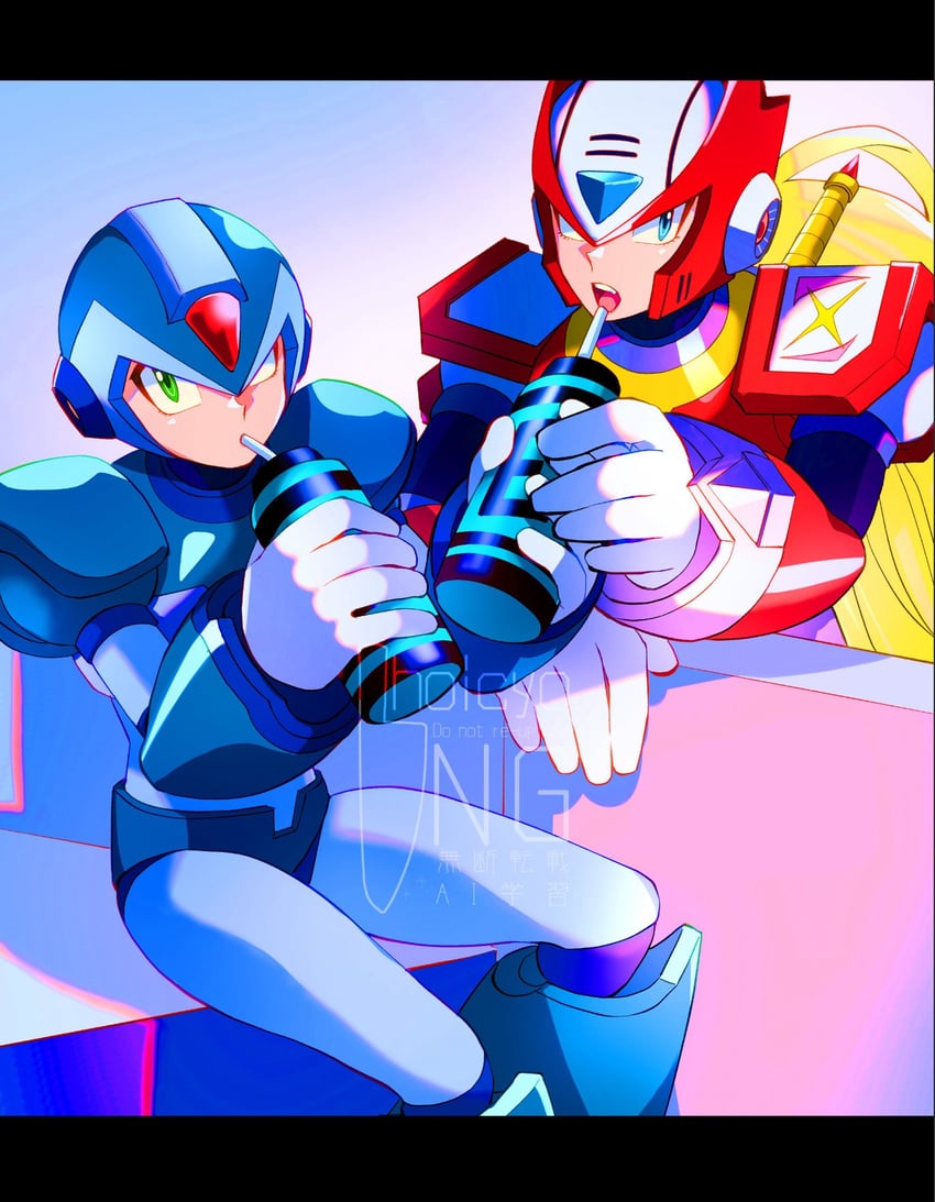 zero and x (mega man and 1 more) drawn by hoicyo