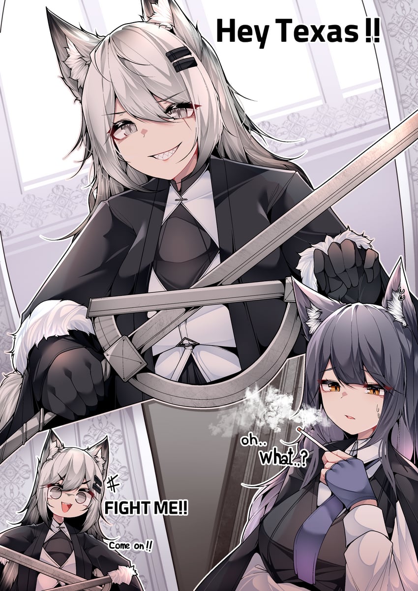 texas, lappland, and texas the omertosa (arknights) drawn by samip