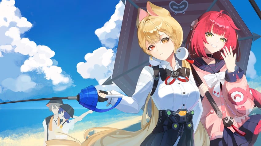 ukinami yuzuha, alice thymefield, belle, and wise (zenless zone zero) drawn by hei_yubai_yuan