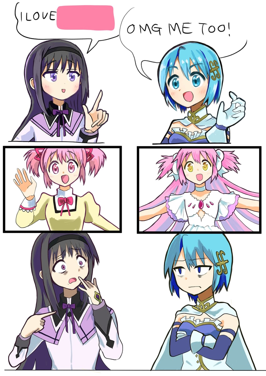 akemi homura, kaname madoka, miki sayaka, and ultimate madoka (mahou shoujo madoka magica) drawn by yamai_(fjeopswvjrrpwmf)
