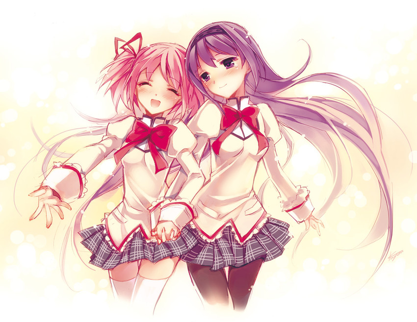 akemi homura and kaname madoka (mahou shoujo madoka magica) drawn by kayou_(kayou-bi)