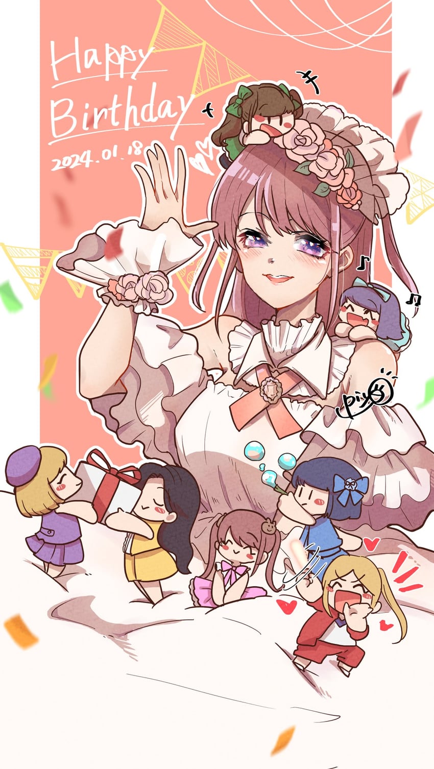 ichii maina, eripiyo, yokota aya, hakata maki, mizumori yumeri, and 3 more (oshi ga budoukan itte kuretara shinu) drawn by piyo_mainaaa