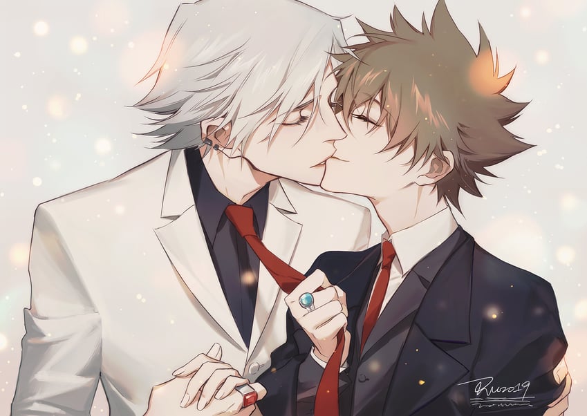 sawada tsunayoshi and gokudera hayato (katekyo hitman reborn!) drawn by ru_(famia)