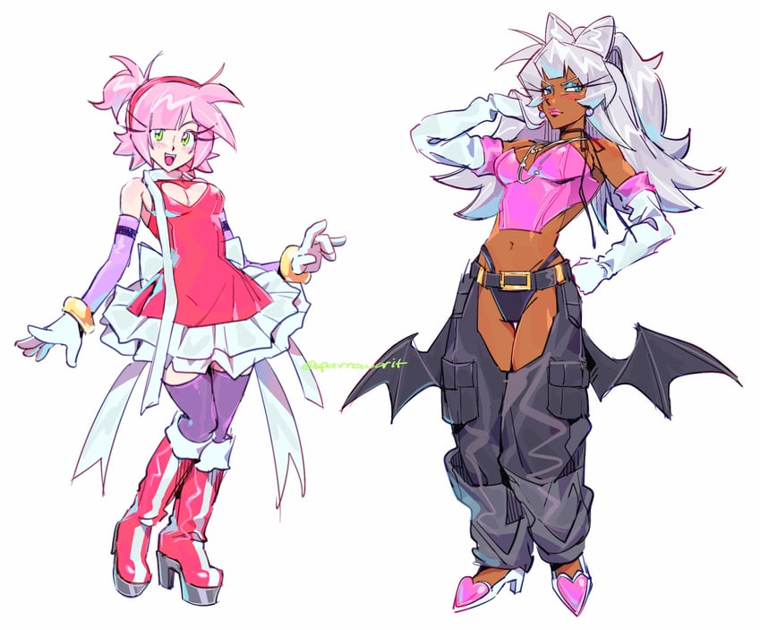 amy rose and rouge the bat (sonic) drawn by sparrowcrit