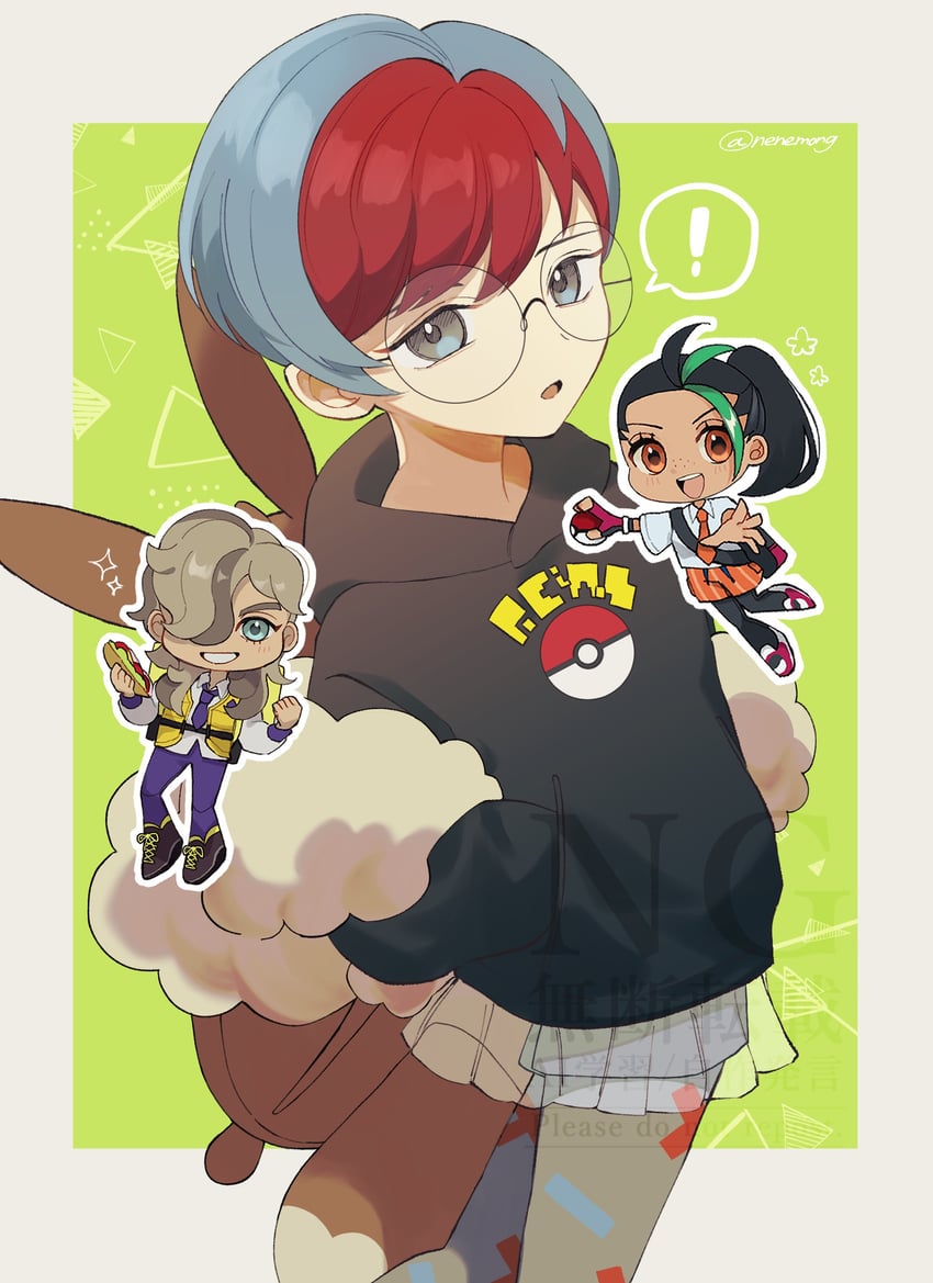 eevee, nemona, arven, and penny (pokemon and 1 more) drawn by ne_mo