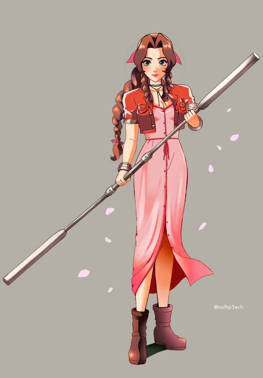 aerith gainsborough (final fantasy and 1 more) drawn by softp3ach