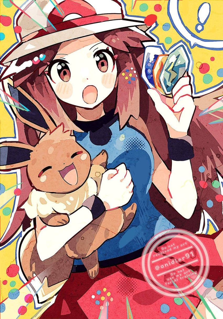 eevee and leaf (pokemon and 1 more) drawn by anidler91