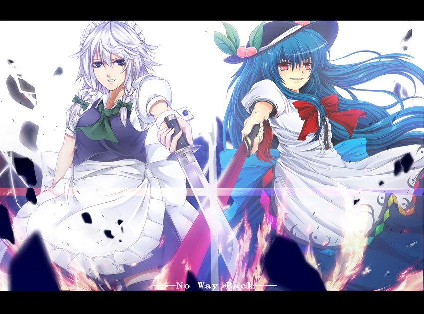 izayoi sakuya and hinanawi tenshi (touhou) drawn by nekominase and nue0192