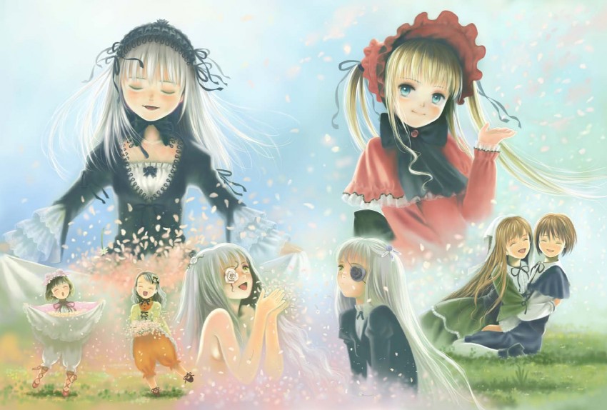 suigintou, shinku, suiseiseki, souseiseki, hinaichigo, and 3 more (rozen maiden) drawn by toshi_hiroshi