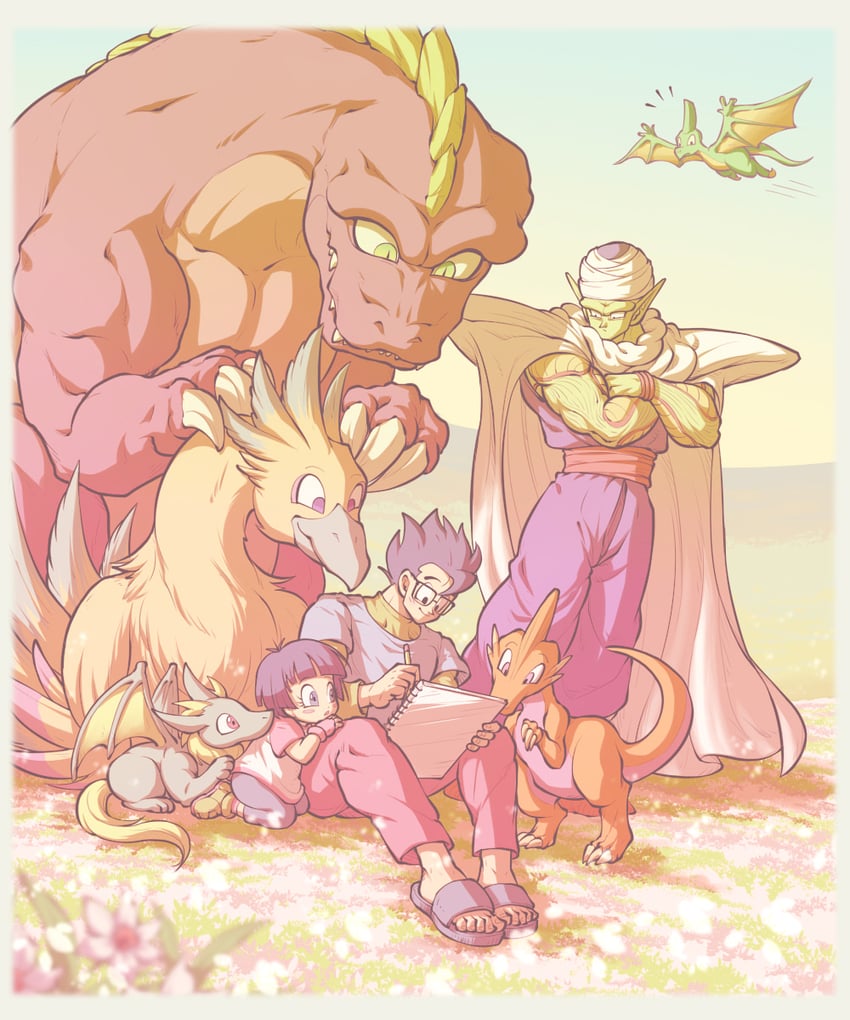 son gohan, pan, and piccolo (dragon ball and 2 more) drawn by koukyouji