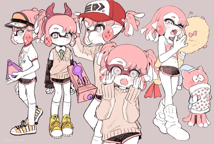 inkling player character, inkling girl, and jellyfish (splatoon) drawn by amezawa_koma