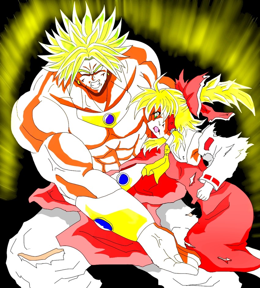 hakurei reimu and broly (touhou and 2 more) drawn by kanata_(yuu)