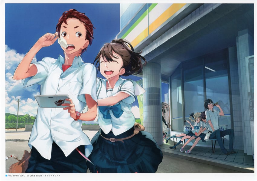 senomiya akiho, koujiro frau, yashio kaito, daitoku junna, yukifune airi, and 1 more (robotics;notes) drawn by fukuda_tomonori