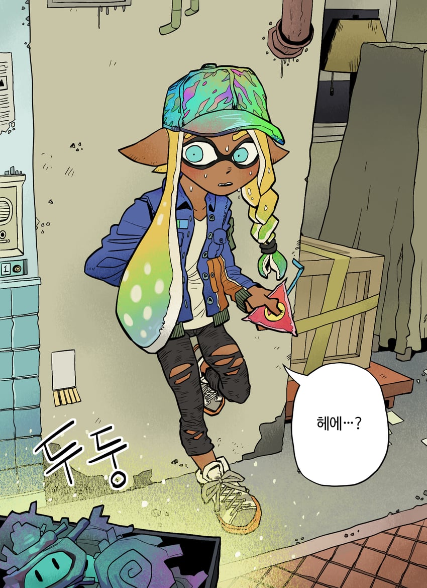 inkling player character and super sea snail (splatoon and 1 more) drawn by chickenapple33
