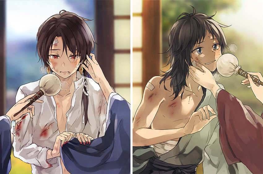 kashuu kiyomitsu, yamato-no-kami yasusada, and saniwa (touken ranbu) drawn by nuriko-kun