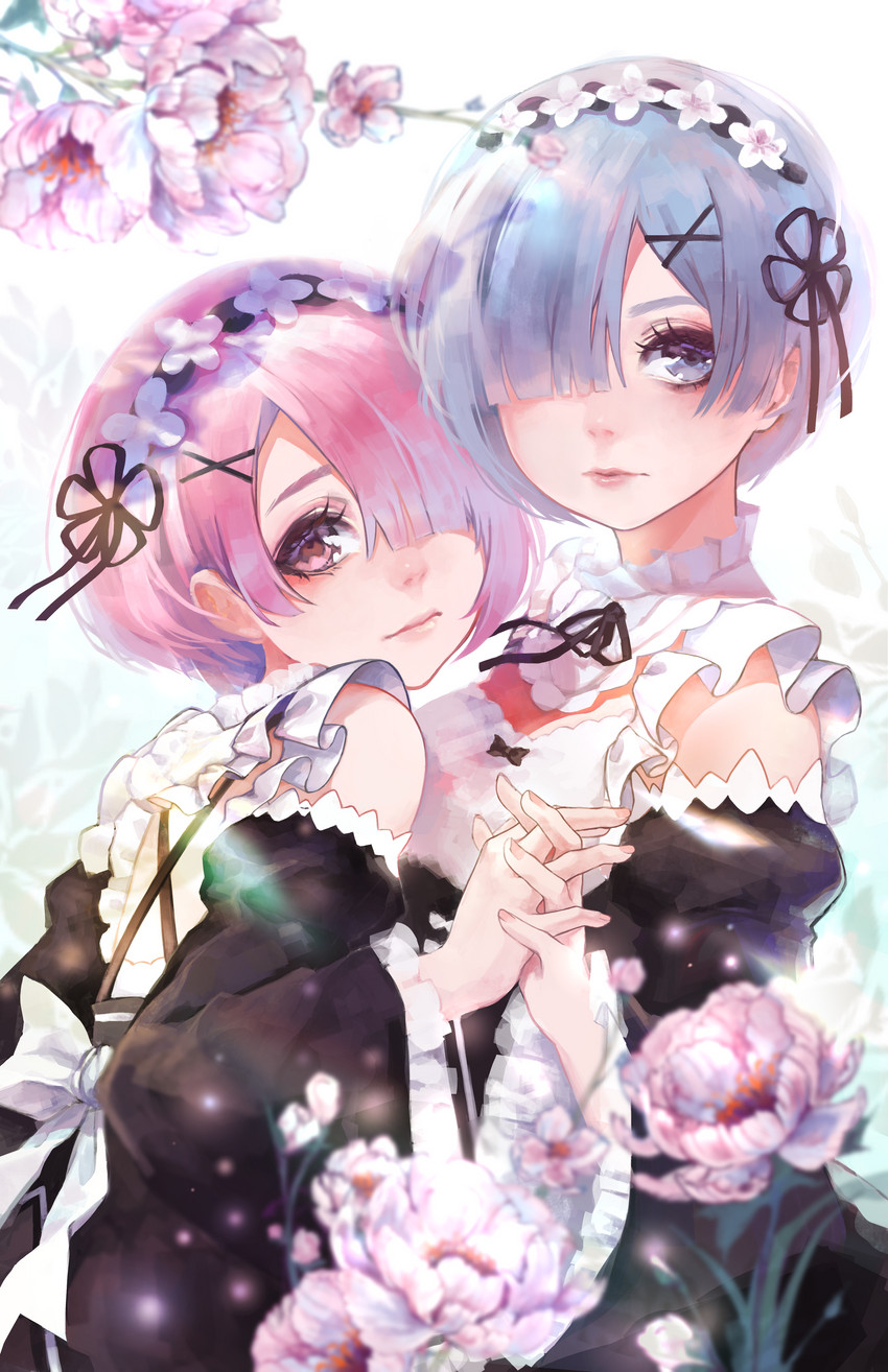 rem and ram (re:zero kara hajimeru isekai seikatsu) drawn by fuwaffy