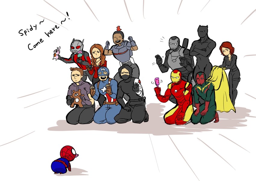 spider-man, steve rogers, captain america, tony stark, iron man, and 12 more (marvel and 4 more) drawn by kusamochi_(aug_kusamochi)