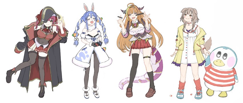 houshou marine, usada pekora, inugami korone, kiryu coco, don-chan, and 1 more (hololive and 1 more) drawn by tatsubi_(murakoshi_taichi)