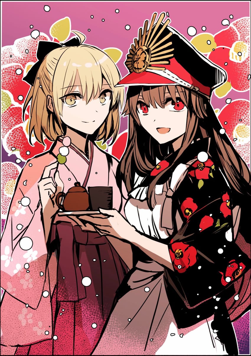 okita souji and oda nobunaga (fate and 2 more) drawn by rioka_(southern_blue_sky)