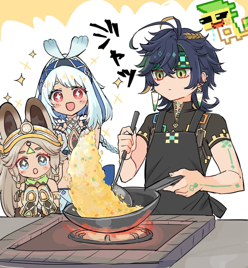 mualani, kinich, kachina, and ajaw (genshin impact) drawn by himeko_(nico6v6pachi)